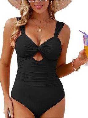 VIMPUNEC Black One-Piece Twist Front Tie back Swimsuit